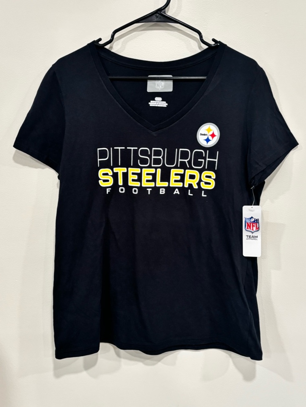 NFL Black V-Neck Tee with Pittsburgh Steelers Logo